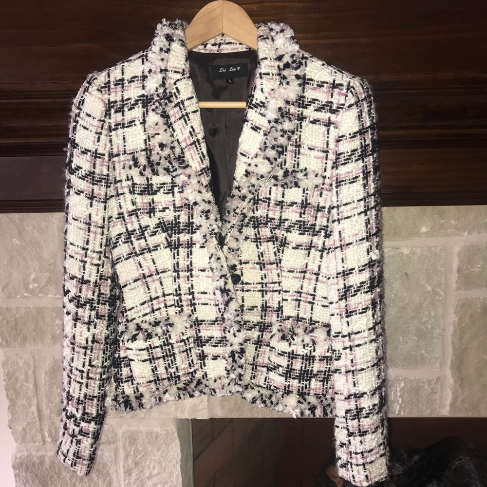 Lia Lee black, pink, and white boucle jacket